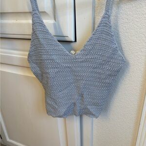 Sky and Sparrow Light Blue Knit Crop Top